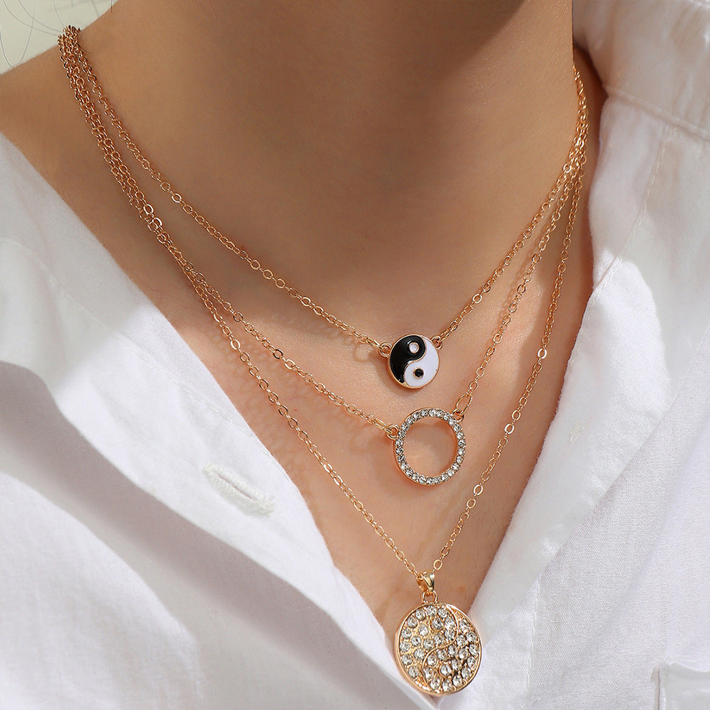 Wholesale diamond butterfly heart-shaped creative titanium steel necklace set and chain three-piece set